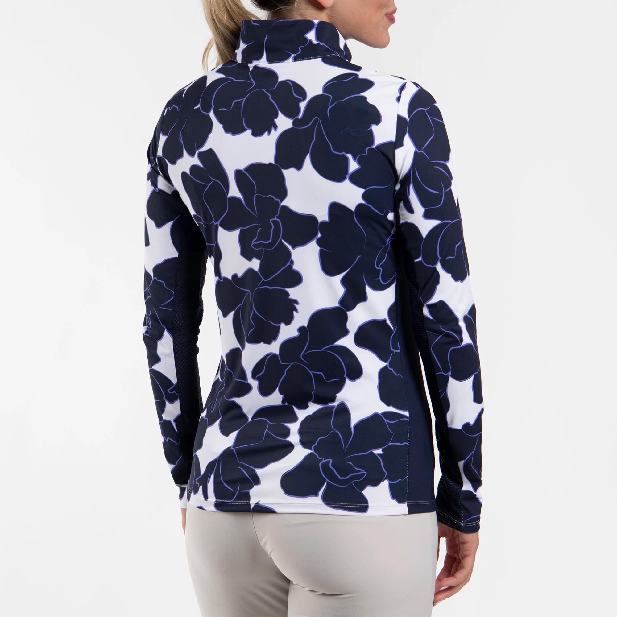KJUS Sunshine Printed Half Zip Ladies Golf Mid Layer White/Atlanta Blue